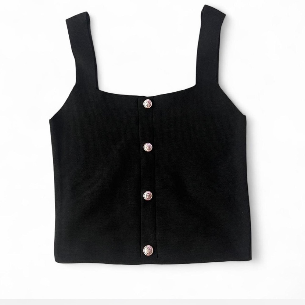 Black Button-Front Women's Top